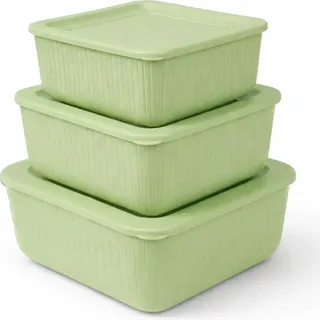Frischhaltedose mit Deckel 3er Set Luftdicht "BPA-Frei" aus Kunststoff FoodPrep Meal Prep Vorratsdose Clip und Close - Grün - Grün