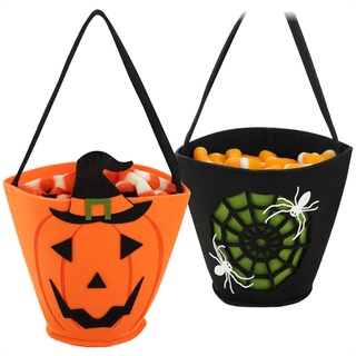 com-four® 2X Halloween Tasche - Beutel zum Sammeln von Süßigkeiten - Sammeltasche aus Filz - Geschenktasche mit kinderfreundlichen Gruselmotiven (02 Stück - schwarz + orange)