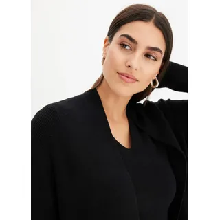 Longstrickjacke BONPRIX, Damen, Gr. 56/58 (XXXL), schwarz, Strick, Obermaterial: 50% Viskose, 26% Polyamid, 24% Polyester, unifarben, oversize ca. Mitte Wade, ohne Ausschnitt, Strickkante, Strickjacken Longstrickjacke, Oversize-Passform, eleganter Stil, ohne Verschluss