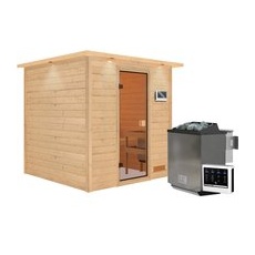 Karibu Sauna Jara Set Naturbelassen mit Ofen 9 kW Bio ext. Steuerung