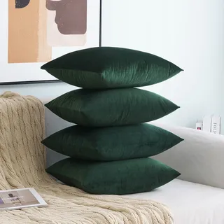 MIULEE Samt Kissenbezug 50x50 cm Kissenhülle Dunkelgrün 4er Set Sofakissen Samtkissen Dekorative Dekokissen Couchkissen Zierkissen Bezug Sofakissenbezug für Wohnzimmer Schlafzimmer Büro