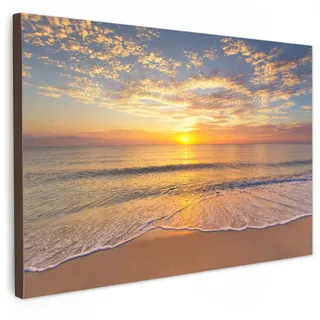 MuchoWow Leinwandbild Strand - Sonnenuntergang - Meer XXL 150x100 cm , Gelb , Textil , Kiefer , Rechteckig , 150x100 cm , FSC 100% , gerahmt , Bilder & Rahmen, Bilder, Leinwandbilder