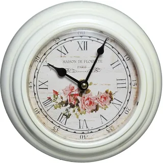Wanduhr AMBIENTE HAUS "Rosen Wanduhr aus Metall 20cm", weiß, B:20cm H:20cm T:4cm, Wanduhren, Wanduhr