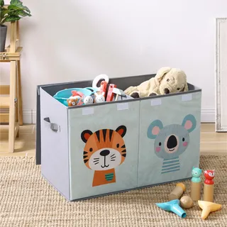 Navaris Kinder Aufbewahrungsbox groß - Spielzeug Aufbewahrung 62 x 33 x 40 cm Spielzeugkiste - XL Spielzeug Box faltbar - Tier Motiv Kiste mit Griff und Deckel