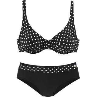 Bügel-Bikini LASCANA, Damen, Gr. 38, Cup F, schwarz-weiß (schwarz, weiß), Polyamid, gepunktet, Bikini-Sets Bügel-Bikini, mit modischen Punkten, Topseller