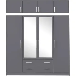 TKmoebel Kleiderschrank mit Spiegel und Schubladen SMART SRL1+Schrankaufsatz SRN1 - Schwarz