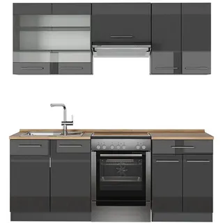 Vicco Küchenzeile Fame-Line 200 cm Anthrazit Hochglanz