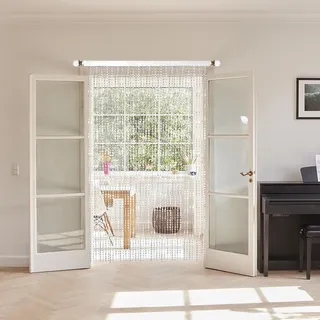 HSYLYM Türvorhang Boho Perlenvorhang Insektenschutz Vorhang Fadenvorhang Tür Mit Perlen Fliegenvorhang Fadenvorhang 90cm Breit Weiß H200xB90cm (1er Pack)