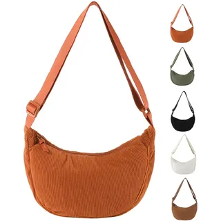 Uwiyo Halbmond Tasche Damen Cord Crossbody Moon Bag Hobo Halfmoon Bag Halbmond Umhängetasche Dumpling Schultertasche mit verstellbarem Gurt für Damen Mädchen (Orange)