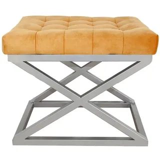 Atelier Del Sofa Stylish Pouffe with Metal Frame, 50 cm Width, 42 cm Height, 40 cm Depth | 100% Polyester Babyface, Grey with Silver & Orange Accents | Perfect for Modern Decor