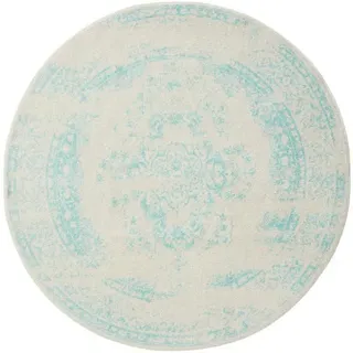 benuta Vintage-Teppich Sia ø 120 cm rund , Creme, Türkis , Kunststoff , Vintage , Rund , 120x120 cm , Oeko-Tex® Standard 100 , für Fußbodenheizung geeignet, in verschiedenen Größen erhältlich, pflegeleicht , Teppiche und Böden, Teppiche, Vintageteppiche