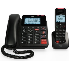 Fysic FX-8025 Bureautelefoon + Dect handpost - met SOS knop, Groot verlicht display en (foto)toetsen, Telefon, Schwarz