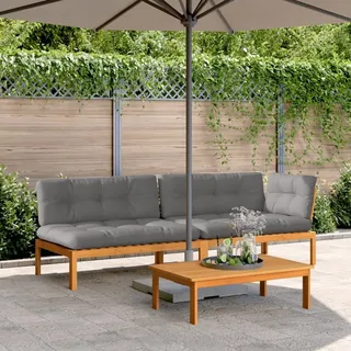 Design 3-tlg. Garten-Sofagarnitur aus Paletten mit Kissen Akazienholz, Gartensofas 2024 Neu - Braun