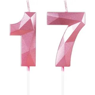 Yiran Geburtstagskerzen Zahlen 17, 5cm 3D Rosa Geburtstagskerzen, Kerzen Geburtstag, Geburtstag Kerzen, Tortendeko Geburtstag, Kuchendeko Geburtstag, Geburtstagskerzen für Geburtstagsdeko, Nummer 17