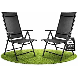 BigDean 2er Set Gartenstuhl Hochlehner klappbar bis 120kg belastbar schwarz 7-fach verstellbar wetterfest Balkonstuhl für Garten Terrasse & Camping - Schwarz