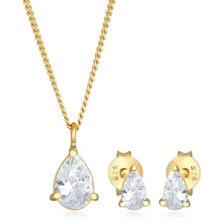 Elli Ohrring und Ketten Set »Schmuckset Kette Ohrstecker Tropfen Zirkonia Set 925 Silber« (), goldfarben