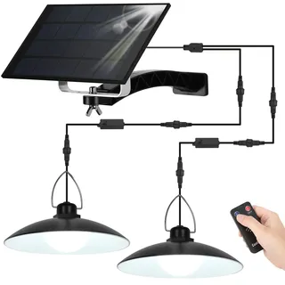 ENCOFT Solarlampen für Außen Hängelampe mit Fernbedienung IP65 Wasserdichte 4W Solar Pendelleuchte Außenbeleuchtung für Garten Camping mit 3M Kabel (2 Licht,Kaltes Licht, Schwarz)