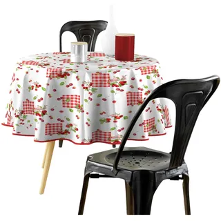 Douceur d'Intérieur Cerise Tischdecke, rund (Durchmesser 160 cm), bedruckter PVC