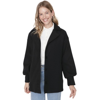 TRENDYOL Damen Oversize Basic Plain Webstoff Mantel Coat, Schwarz, 36