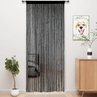 AHEJIOO 2 Stück Fadenvorhang Schwarz - 100 x 200 cm, Fadenvorhang Tür als Raumteiler, Fliegenschutz oder Dekoration, kürzbar und waschbar