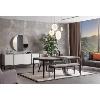 Esszimmer Set Tisch 2x Stühle Anrichte Spiegel Bank 6tlg JVmoebel - Grau