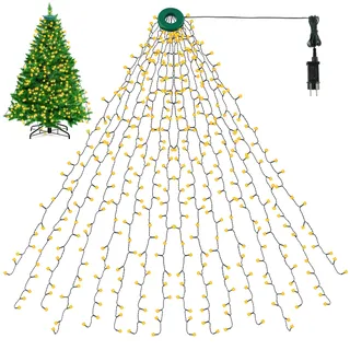 BELLALICHT Weihnachtsbaum Lichterkette, 400 LEDs 2M Höhe 16 Girlanden LED Christbaumbeleuchtung mit Ring, 8 Modi Überwurflichterkette für 90cm bis 220cm Baum - Warmlicht
