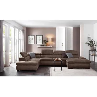 Wohnlandschaft HOME AFFAIRE "Alberto U-Form", braun, B:350cm H:73cm T:228cm, 100% Polyester;Microfaser in Antiklederoptik (100% Polyester);Luxus-Microfaser Vintageoptik (100% Polyester);Luxus-Microfaser weich (90%Polyester 10%Polyamid), Sofas, Wohnlandschaft, mit Kopfteilverstellung, wahlweise mit Bettfunktion