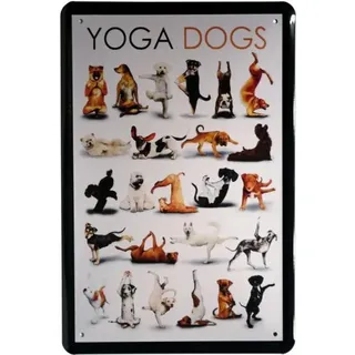 WOGEKA ART Retro Blechschild - Comic Yoga Dogs Hunde - witziger Spruch als Geschenk-Idee zum Geburtstag Weihnachten zur Dekoration 20x30 cm Vintage-Design aus Metall 814