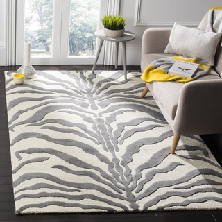 SAFAVIEH Zebra Teppich für Wohnzimmer, Esszimmer, Schlafzimmer - Cambridge Collection, Kurzer Flor, Elfenbein und Dunkelgrau, 152 X 244 cm