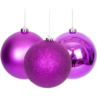 Weihnachtskugeln, bruchsicher, lila, 15 cm, 3 Stück, Weihnachtsbaumschmuck, Kugeln, Weihnachtsdekoration, Weihnachtsdekoration, glänzend, matt, Glitzer