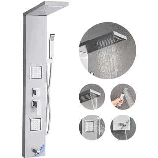 Vevor Duschpaneel-Turmsystem (5 Modi) mit Regenwasserfall-Duschkopf, (1345 mm) Duschsäule aus 304 Edelstahl, Regenmassagesystem zur Wandmontage, mit Handbrause & Wannenauslauf & 2 Körperdüsen