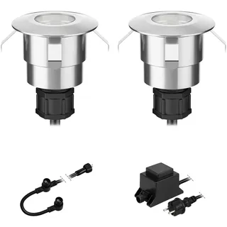 ledscom.de LED Boden-Einbauleuchte Atria für außen Aluminium warm-weiß, je 14lm, IP65, 40mm Ø 2er Set