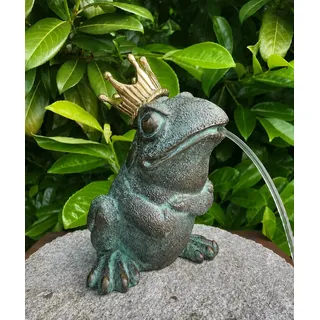 Bronzefigur Wasserspeier Froschkönig 20cm Dekoration aus Bronze Skulptur Frosch Figur Deko Bronzestatue - Grün