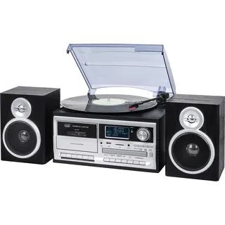 Stereo Plattenspielersystem mit Digital DAB / DAB Empfänger + Bluetooth-Encoding, Kassette, Fernbedienung in schwarz TT 1072 - Schwarz, Silber