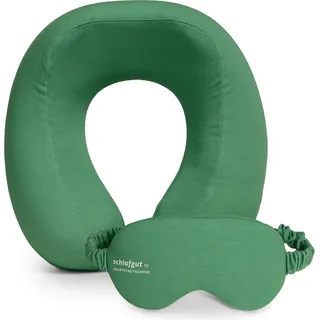 Reise-Set Reisekissen Memory Foam + Schlafmaske licht-blockierend Nackenkissen Flugzeug Bezug abnehmbar waschbar, Nackenhörnchen Augenmaske Reisezubehör - Grün