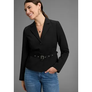 Kurzblazer LAURA SCOTT, Damen, Gr. 40, schwarz, Web, Obermaterial: 90% Polyester, 10% Elasthan. Futter: 100% Polyester, unifarben, figurbetont, Blazer Kurzblazer, mit passendem, abnhembarem Gürtel