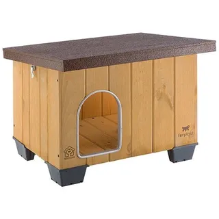 Ferplast Hundehütte kleine Hunde BAITA 50 aus FSC-Holz, Hundehaus Outdoor Wetterfest, Isolierende Kunststofffüße, Tür mit Bissschutzkante aus Aluminium, 56 x 46,5 x h 41,5 cm.