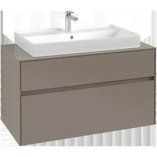 Villeroy & Boch Collaro Waschbeckenunterschrank, Waschbecken mittig, Wandmontage, 2 Auszüge, mit Beleuchtug, 1000x548x500mm, C020B0AB, Farbe: Front/Korpus: Black Oak, Griff: Volcano Black