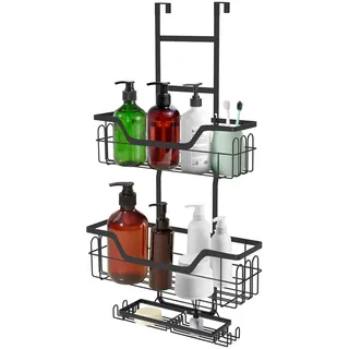 Duschablage zum Hängen, Duschablage Ohne Bohren, Rostfrei Duschregal, 3-Stöckiges Tür dusche Halterung mit Seifenständer und Haken, Verwendet zum Aufhängen von Shampoo und Duschgel, Duschkorbhalter