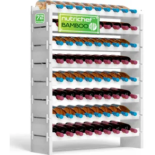 NutriChef Stapelbares Bambus-Weinregal 8-stöckig 72 Flaschen Kapazität Freistehendes Regal Werkzeugfreie Montage Modulares Display-Regal für Küche & Keller 85 cm x 25 cm x 107 cm Weiß