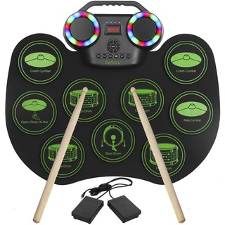 E-Drum Kit, Bonvvie tragbare wiederaufladbare digitale Rollentrommel von mit 9 Pads, MIDI, DTC, eingebauten Lautsprechern, ideal für Kinder, Studenten, Anfänger, Enthusiasten (G6001)