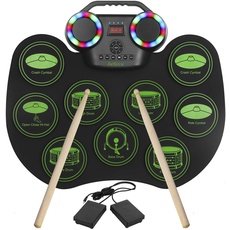 E-Drum Kit, Bonvvie tragbare wiederaufladbare digitale Rollentrommel von mit 9 Pads, MIDI, DTC, eingebauten Lautsprechern, ideal für Kinder, Studenten, Anfänger, Enthusiasten (G6001)