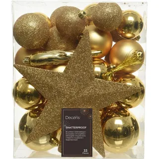 Weihnachtskugeln Kunststoff mit Christbaumstern 33er Set - Hellgold - Gold