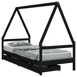 Kinderbett mit Schubladen Schwarz 90x190 cm Massivholz Kiefer - Schwarz