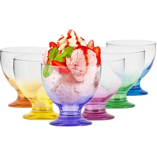 TREND FOR HOME Eisbecher Glas Dessertschalen Glas Bunt, 475 ml, Set von 6, Dessertgläser auf Fuß Glasschüssel Servierschalen Set Dessertbecher, Kollektion Selina Rainbow Blast