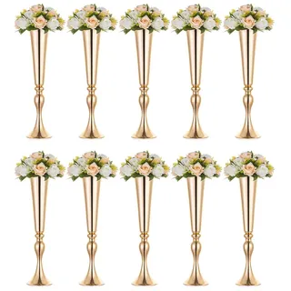 NUPTIO Blumenständer Metall Gold Hochzeit: 10 Stück 55,5cm Hoch Trompete Vase Blumenvase Goldene Blumenarrangement Ständer für Geburtstag Party Tafelaufsaetze Tischdeko