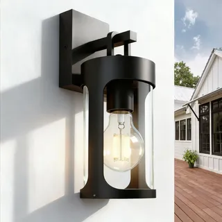 JNR Edelstahl Aussenlampe Wand Vintage, E27 LED Wandleuchte Aussen Aussenleuchte Außenwandleuchte, IP54 Wasserdichte Wandlampe mit 8W 2700K Warmweiß Glühbirne, für Terrasse Garten, Schwarz