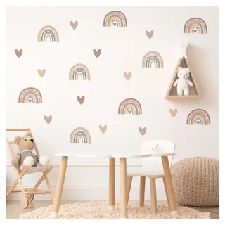 Little Deco Wandsticker Boho Regenbogen Set | Wandtattoo Herzen für Kinderzimmer Schlafzimmer Wandaufkleber für Babyzimmer Wanddeko DL997-02