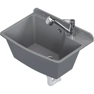 Ausgussbecken Waschbecken Spülbecken mit Armatur Waschtrog Draußen Garten 10913 - Grau