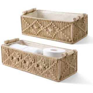 Mkono Makramee Aufbewahrungskörbe Dekor Box Handgemachte Gewebte Dekorative Arbeitsplatte Toilettentank Regal Schrank Organizer Boho Dekor für Schlafzimmer Kinderzimmer Wohnzimmer 2er Set, Braun